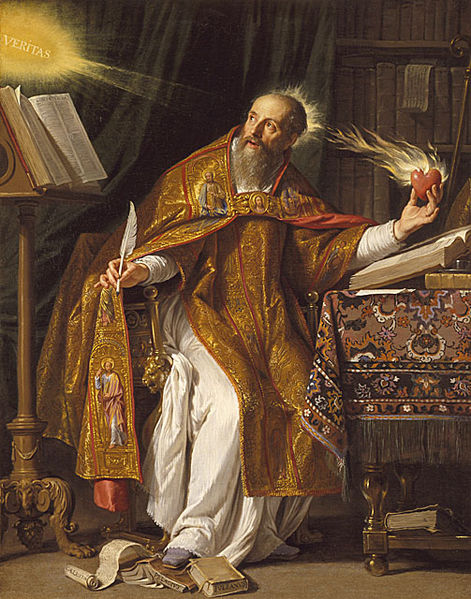 Champaigne,_Philippe_de_-_Saint_Augustin_-_1645-1650 This painting of Saint Augustin shows the truth 'Veritas' as a solar type of light, which he discovers as a spiritual fire in the heart of man.