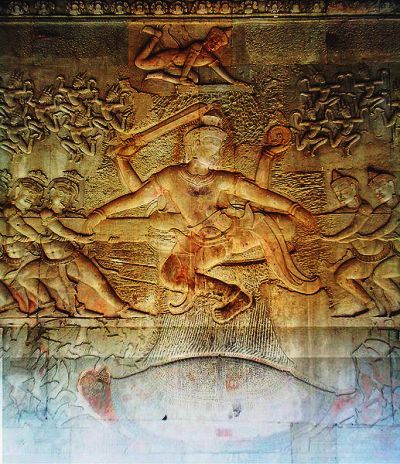 Awatoceanofmilk01 copyright wiki user Markalexander100 2005 The Churning of the Milky Ocean at Angkor Wat